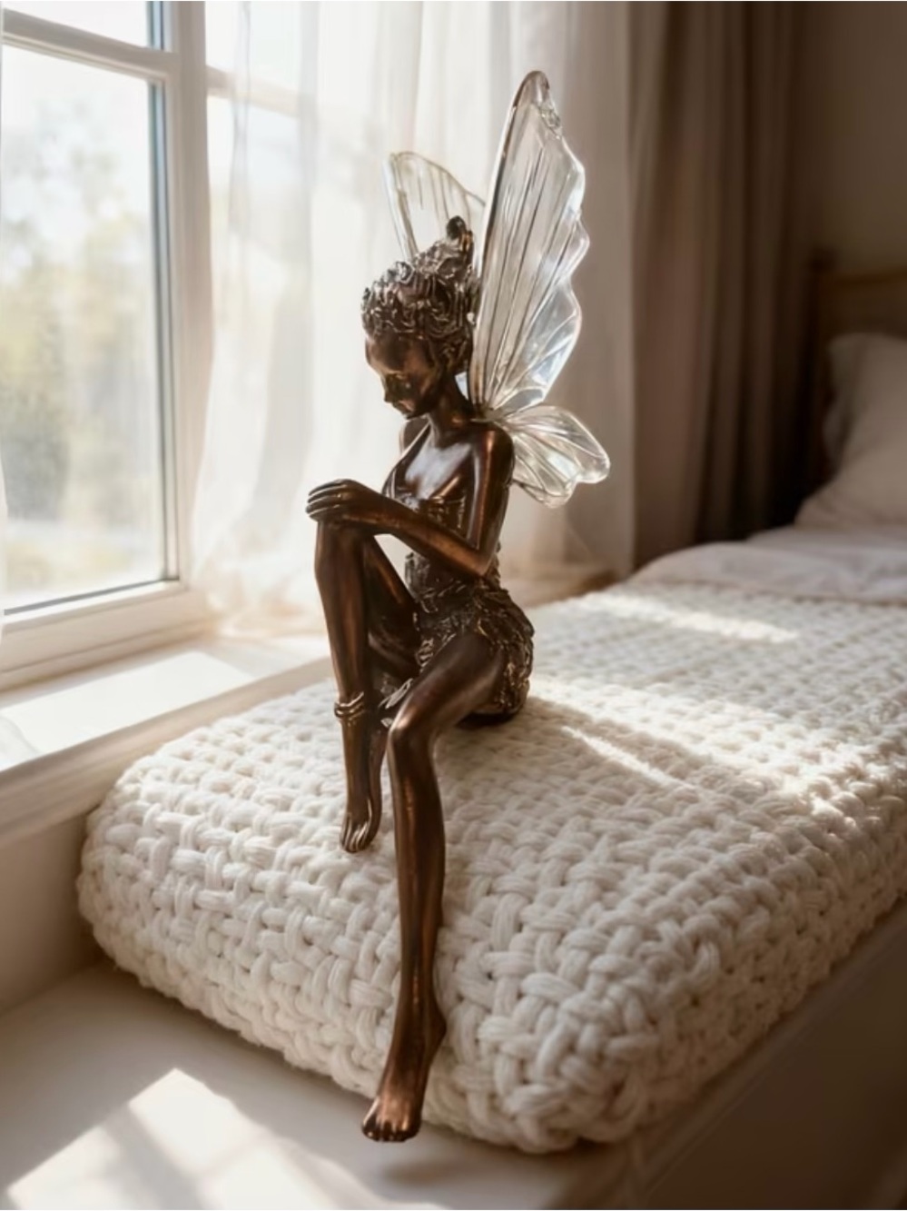 Bronze Fairy Sitting Sculpture - Picture 2 of 5